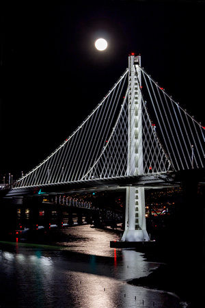 The moon & the Bay Bridge, San Francisco, California