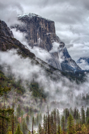 El Capitan surrounded by clouds, Yosemite Valley, California